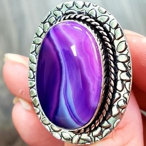 New Huge Purple Agate 925 Silver Ring.